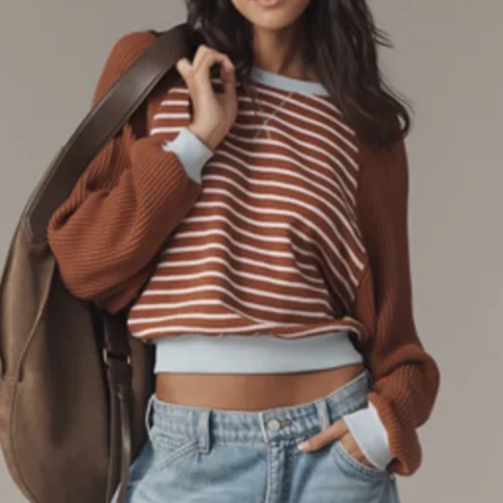 Anthropologie Pilcro The Niki Knit-Sleeve Bubble Striped Sweatshirt
